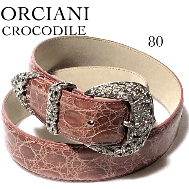 ORCIANI 装飾＆クロコダイル レザーベルト/オルチアーニ ビジューバックル CROCODILE