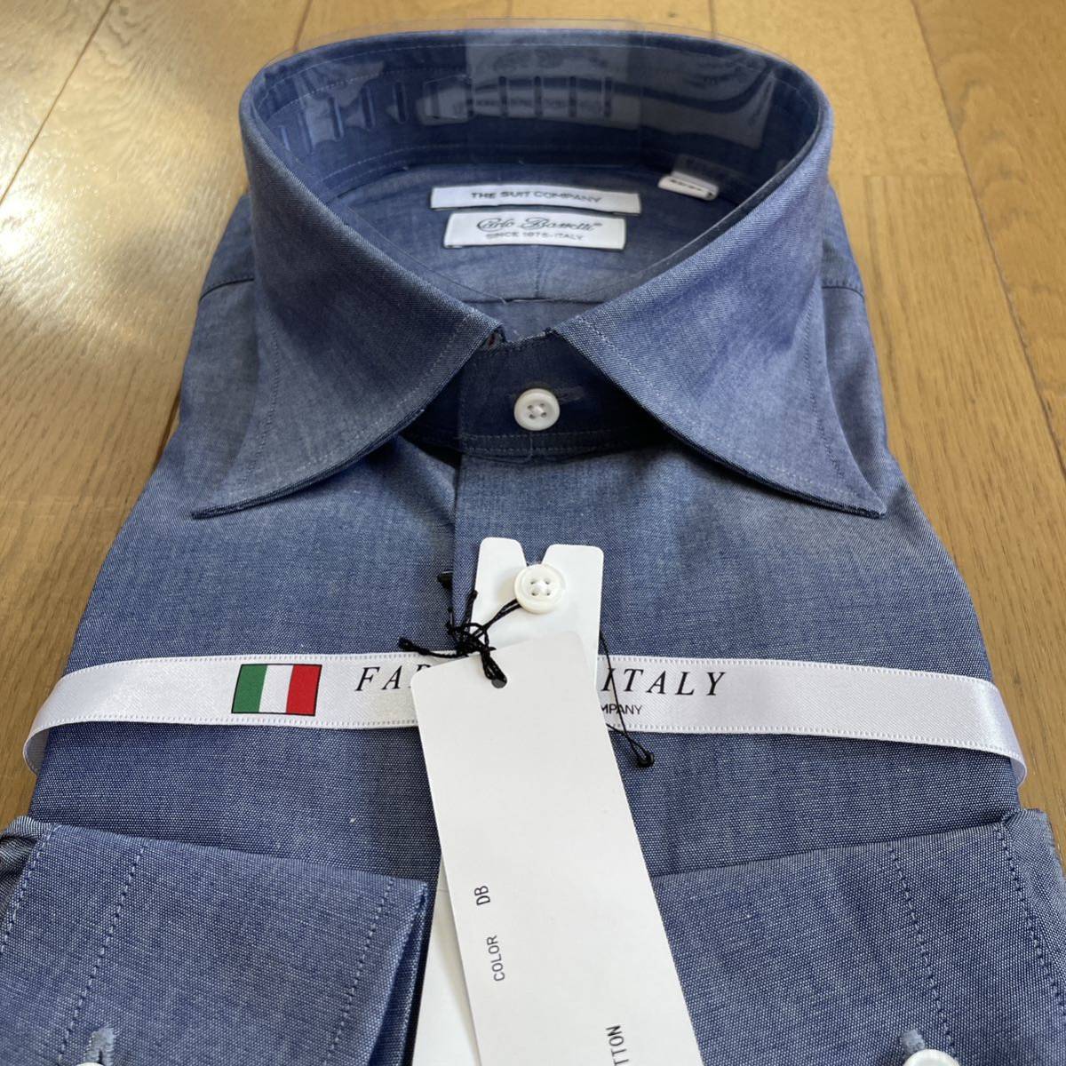 Carlo Bassetti社生地 スーツカンパニー長袖ドレスシャツ新品L41-86インディゴの画像4