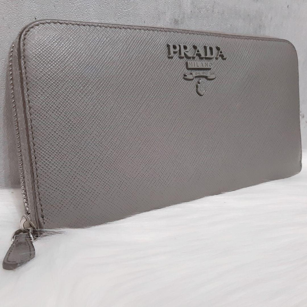 希少カラー】PRADA プラダ 長財布 SHINE ライトグレー ラウンド 同色