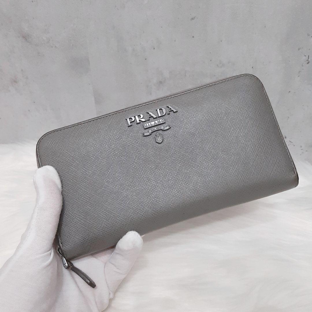 希少カラー】PRADA プラダ 長財布 SHINE ライトグレー ラウンド 同色