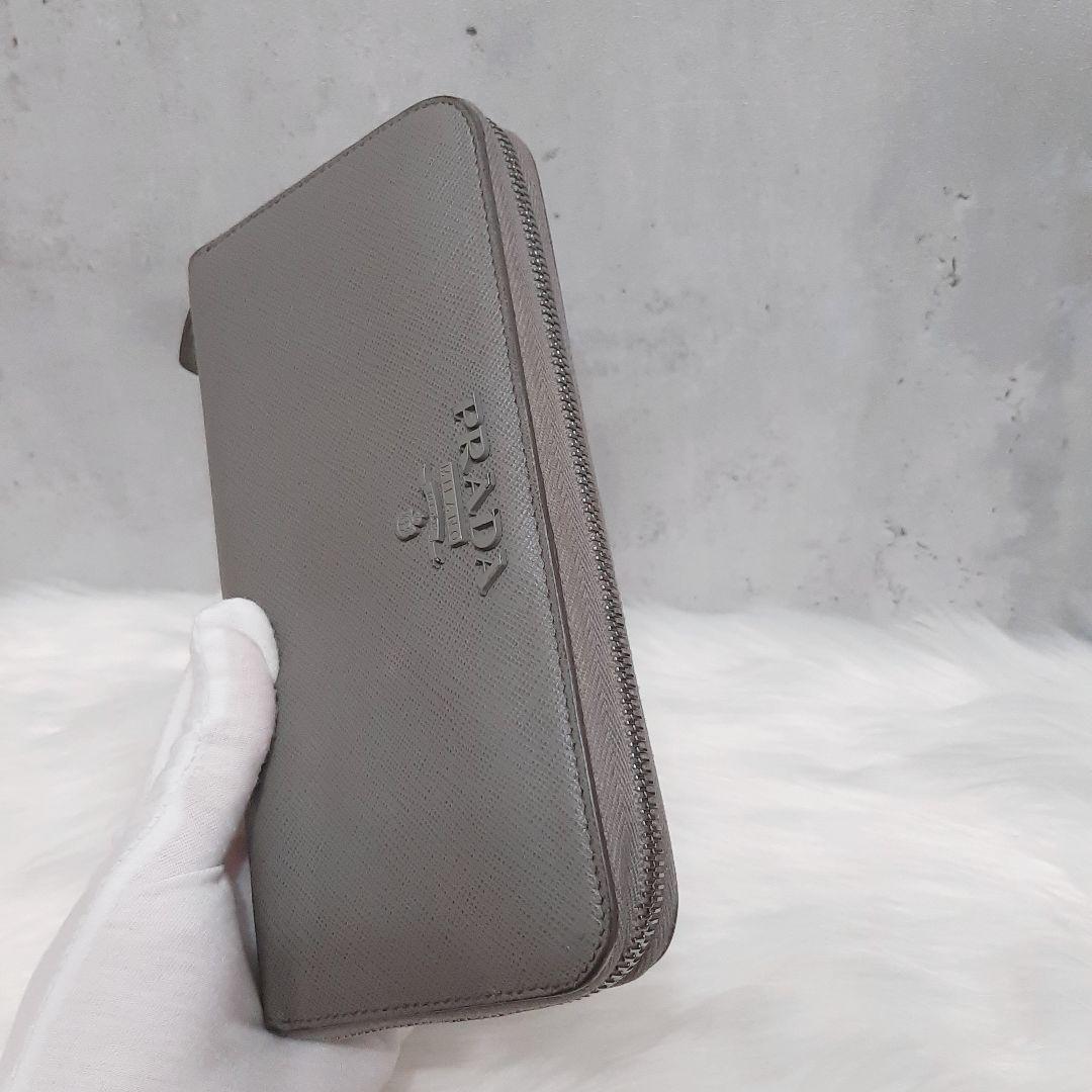 希少カラー】PRADA プラダ 長財布 SHINE ライトグレー ラウンド 同色