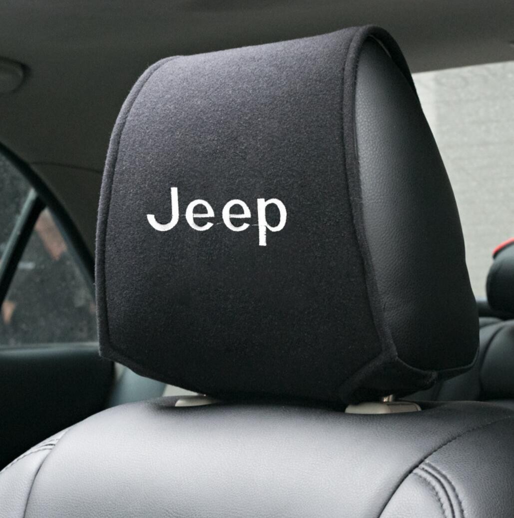 新品 ジープ JEEP 車のヘッドレストカバー 専用車ロゴ シートヘッド枕カバー プロテクター ネックピローカバー アクセサリー 2点セット_画像1