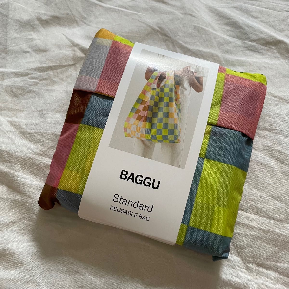 BAGGU STANDARD エコバッグ ビッグ　チェック　マルチ　バグー　スタンダード　エコバック　ブルー　ライム