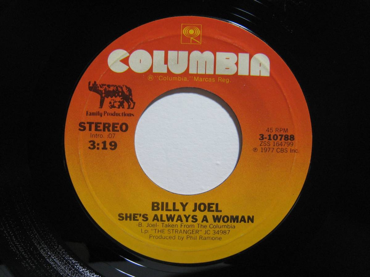 【7”】 BILLY JOEL / SHE'S ALWAYS A WOMAN US盤 ビリー・ジョエル シーズ・オールウェイズ・ア・ウーマン_画像1