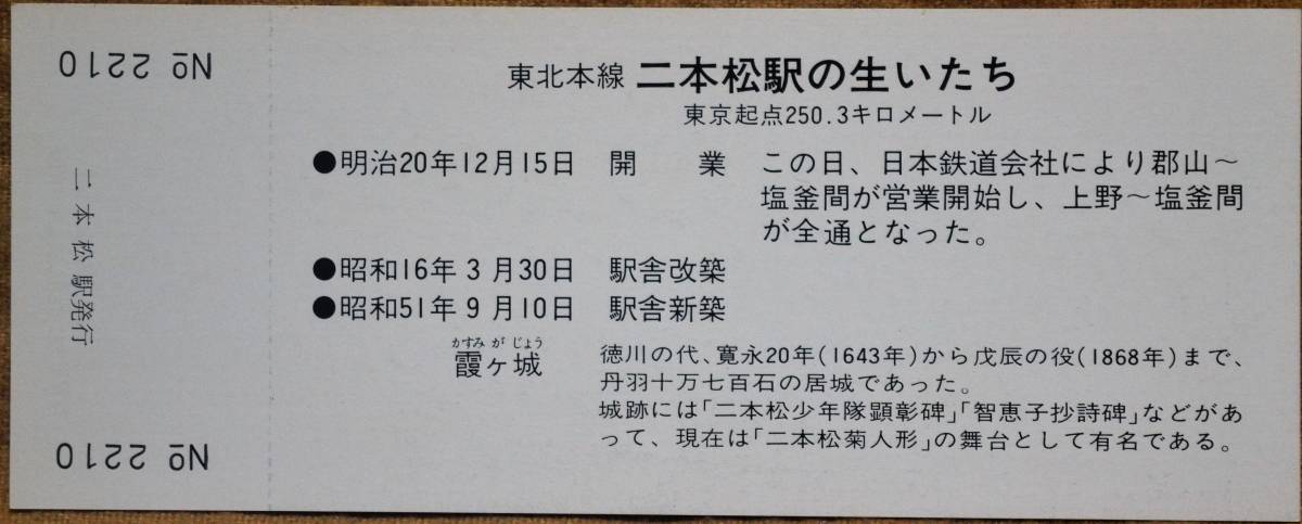 「二本松駅 新築」記念入場券(1枚もの)　1976,仙台鉄道管理局_画像2