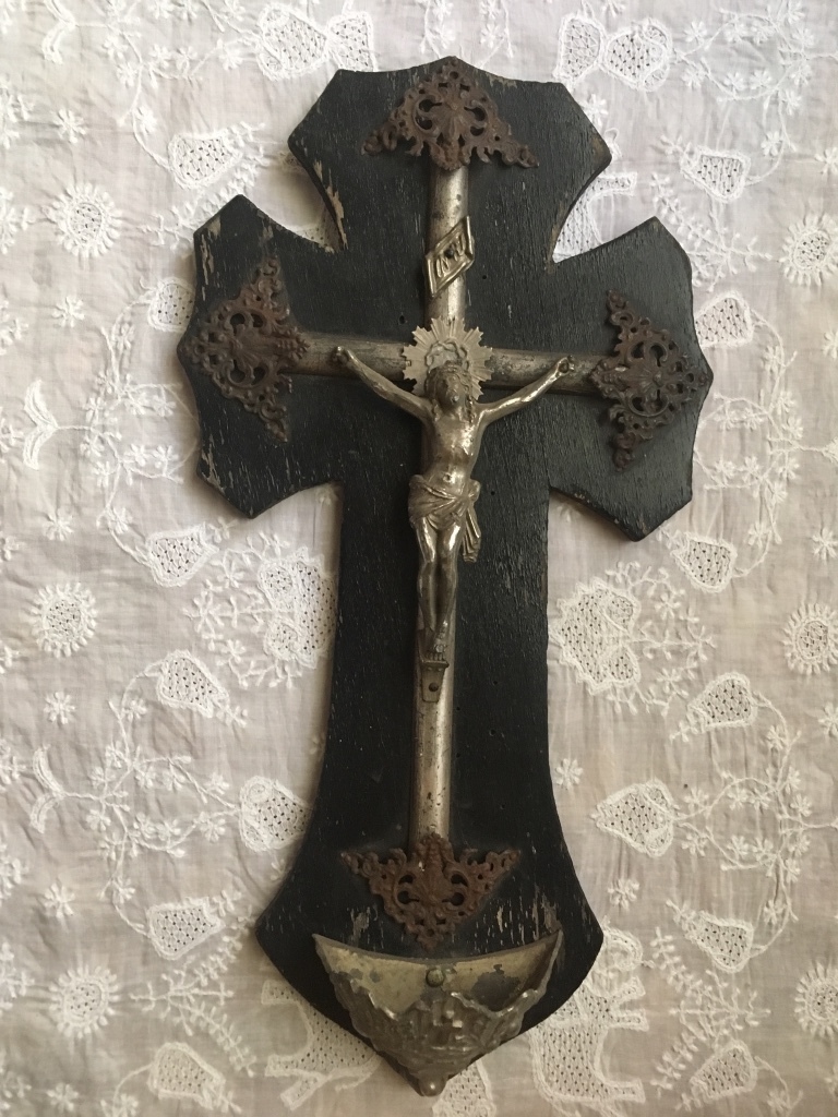 1000　イタリアアンティーク　木製　十字架　キリスト　INRI教会 聖水入れ　壁掛け用　激レア_画像2