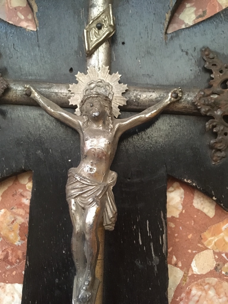 1000　イタリアアンティーク　木製　十字架　キリスト　INRI教会 聖水入れ　壁掛け用　激レア_画像9