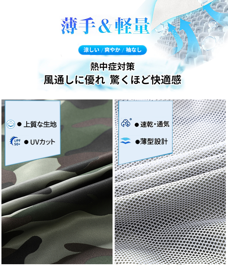 空調作業服 薄型 扇風機大風量 ファン2個 速乾通気 ベストｘ1 + USB速度調整ファンケーブル付き1個（高中低）迷彩サイズ XL_画像6