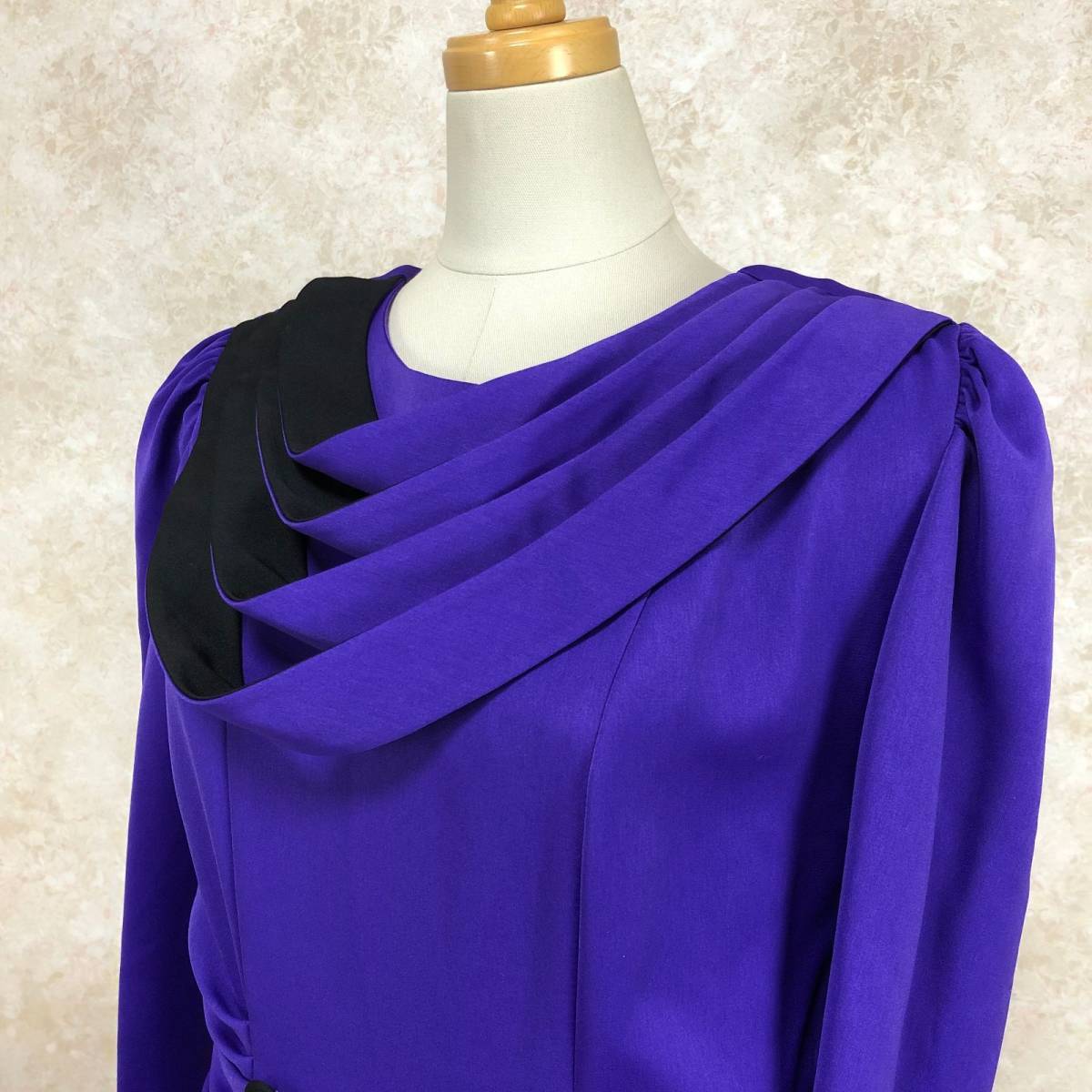  Pierre Pierre dress size 9 M purple black mi leak height made in Japan 90 period manner Bubble retro purple black dore-p design collar long sleeve B-580