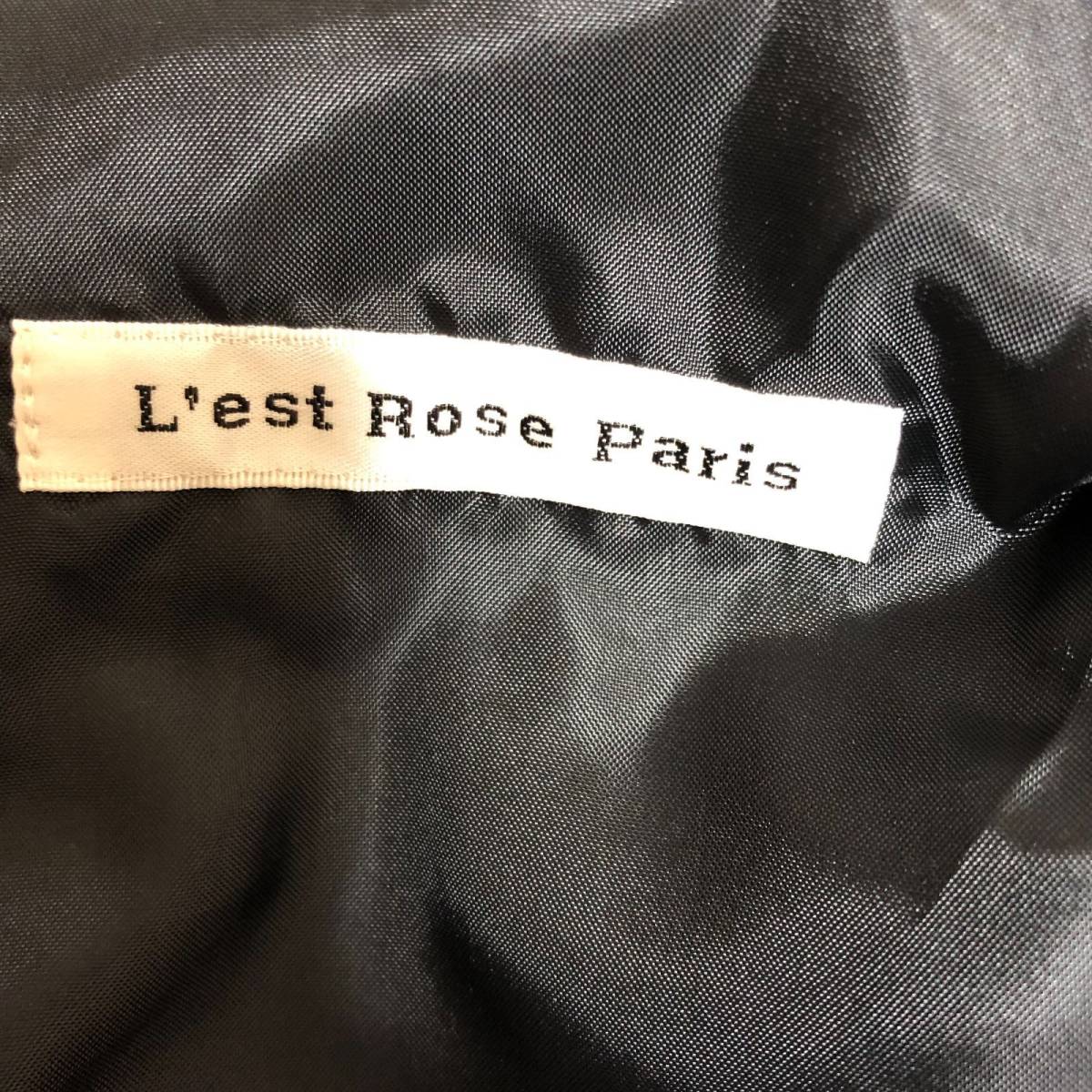 レストローズパリ L'EST ROSE Paris ドレス サイズ2 M 紺 黒 日本製 ひざ丈 パワーショルダー半袖 ボトルネック ワンピース 結婚式 B-542_画像8