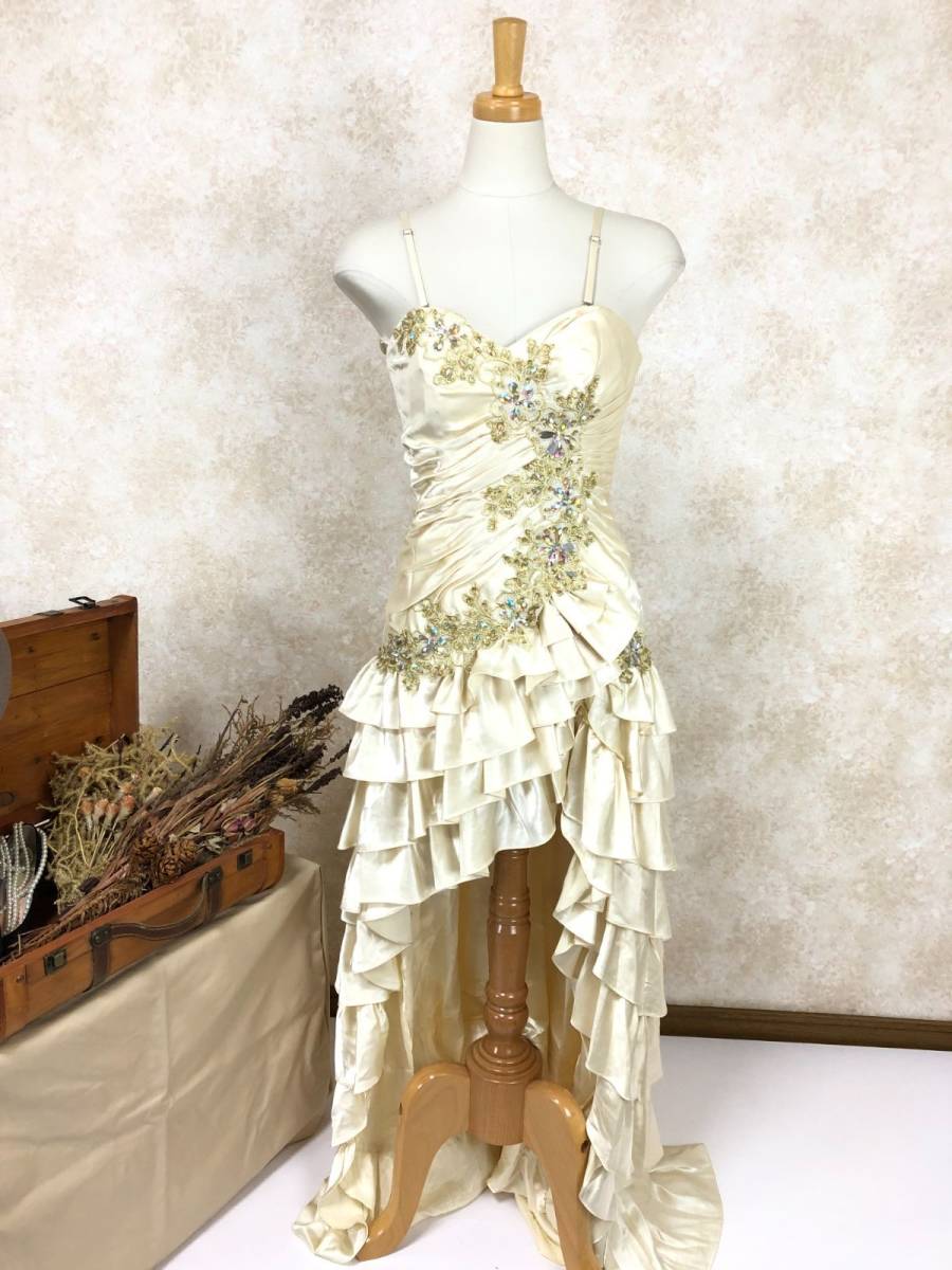  Jean ma crane JEAN MACLEAN dress size 9 M Gold asimeto Lee . pad have frill Cami tia-do spangled .B-538