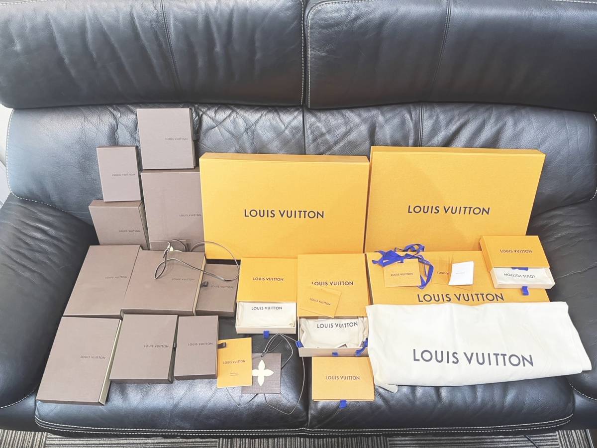 本物 LOUIS VUITTON ルイヴィトン 箱 空き箱 純正BOX 新箱 イエロー ブラウン 保護袋 化粧箱 大小 まとめ 17個 インテリア 収納
