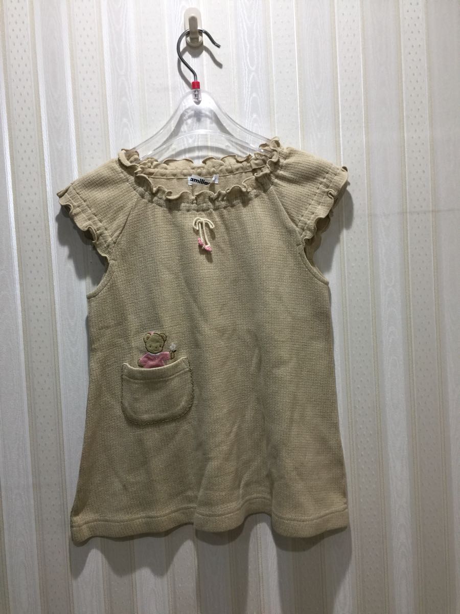 * Familia /familiar 90.* for girl / tunic One-piece ( beige )/ French sleeve sleeve /.. san badge attaching s159