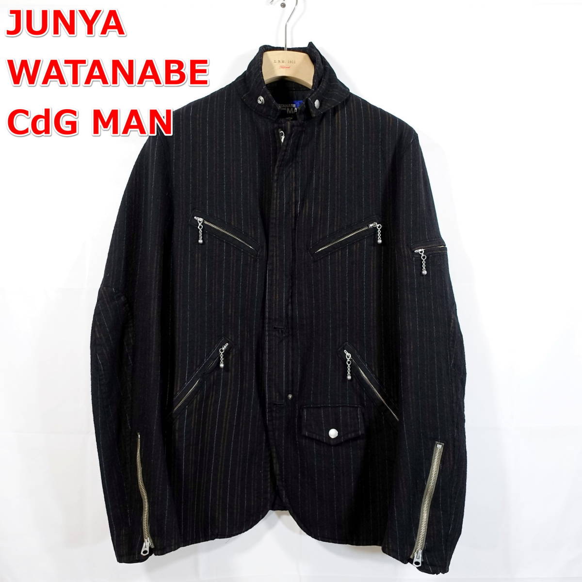 【名作】ジュンヤワタナベマン　AD2007　ウール縮絨　米の字ジップライダース　JUNYA WATANABE comme des garcons  MAN　サイズＳ　黒