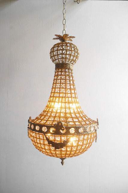 アンティーク調　フランス　ガラス装飾　6灯シャンデリア　A　ライト　ランプ
