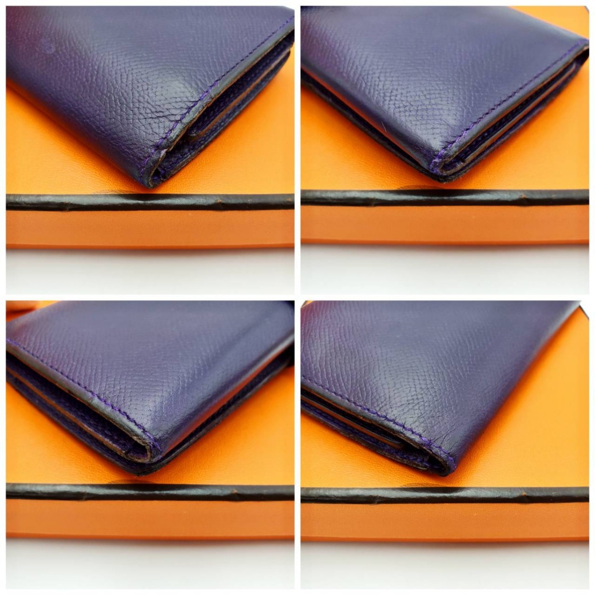 エルメス ベアン デュプリ パープル エプソン 三つ折り 長財布 折り