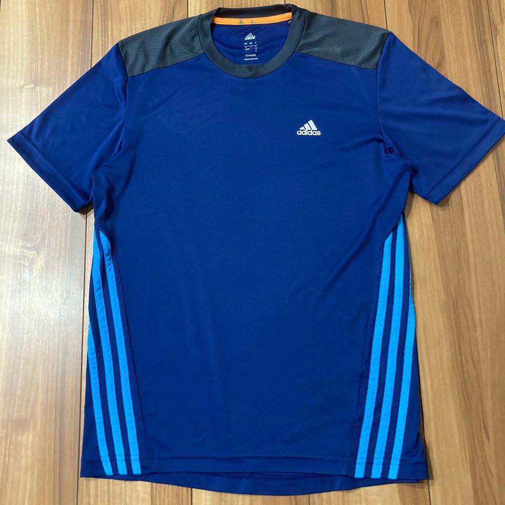 adidas アディダス ドライT 半袖 Tシャツ プリントロゴ ネイビー CLIMALITE スポーツ トレーニング サイズL 玉mc1693_画像2