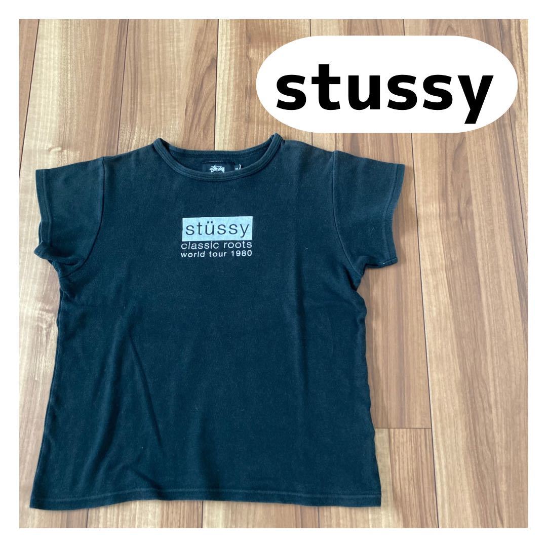 stussy ステューシー 半袖 Tシャツ プリントロゴ ストレッチ ブラック レディース サイズM 玉mc1685_画像1