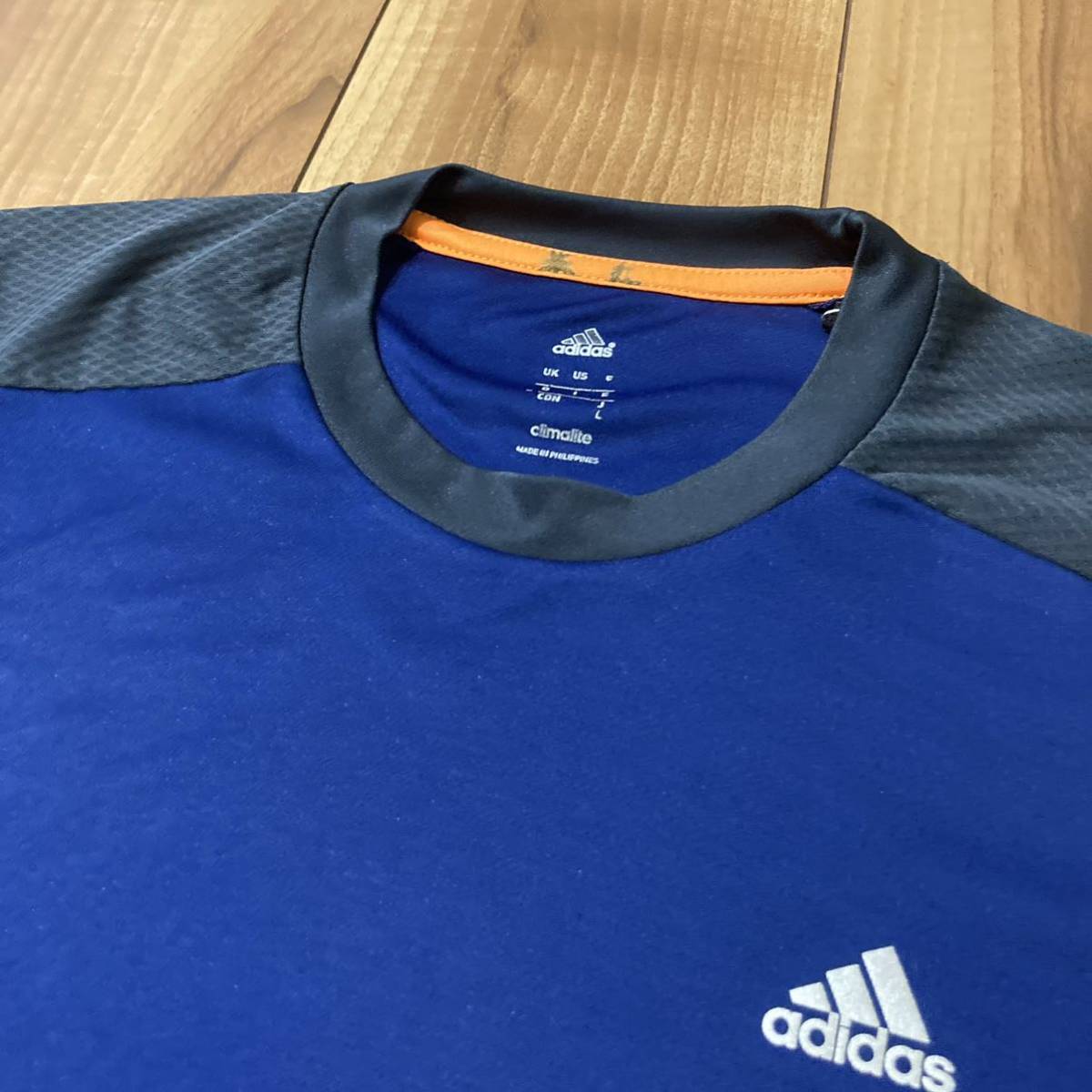 adidas アディダス ドライT 半袖 Tシャツ プリントロゴ ネイビー CLIMALITE スポーツ トレーニング サイズL 玉mc1693_画像5