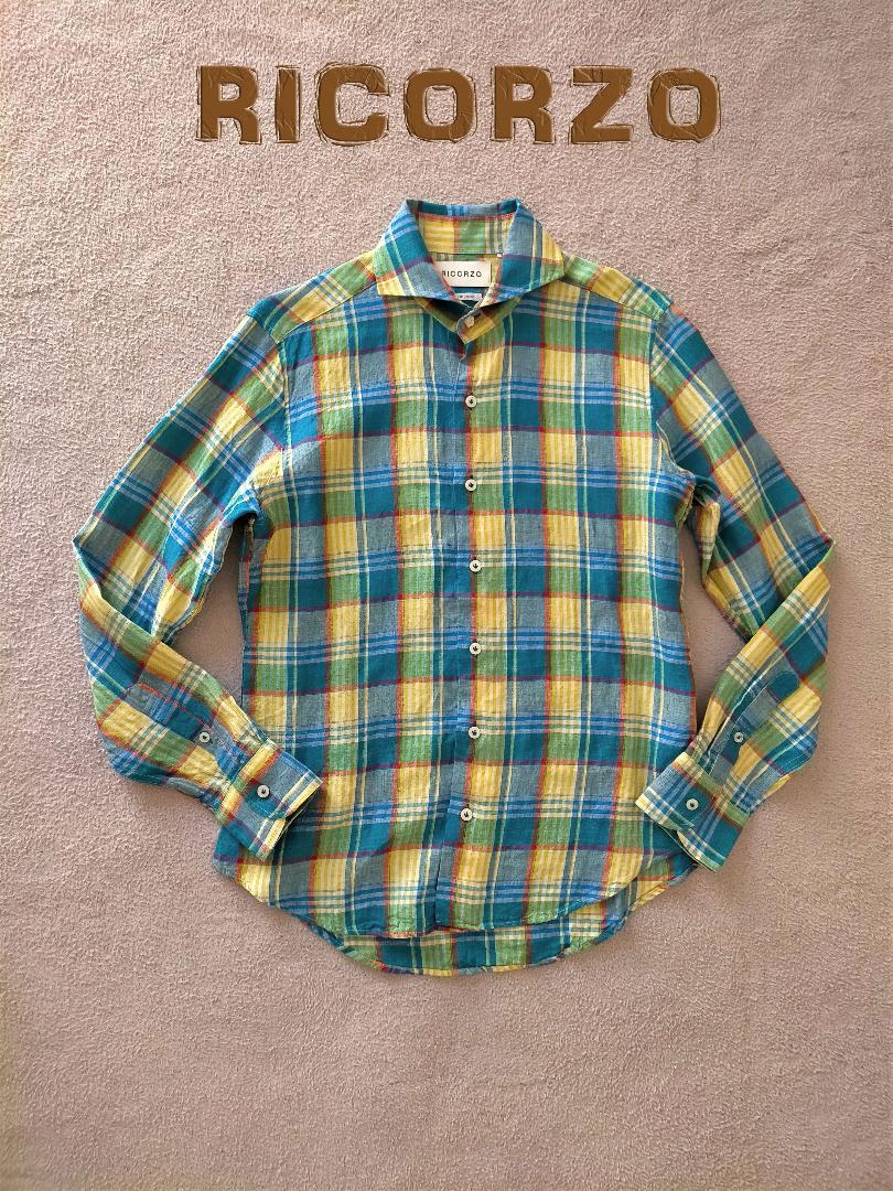 新着商品 RICORZO m22399440885 46 リコルゾ リネンチェックシャツ M