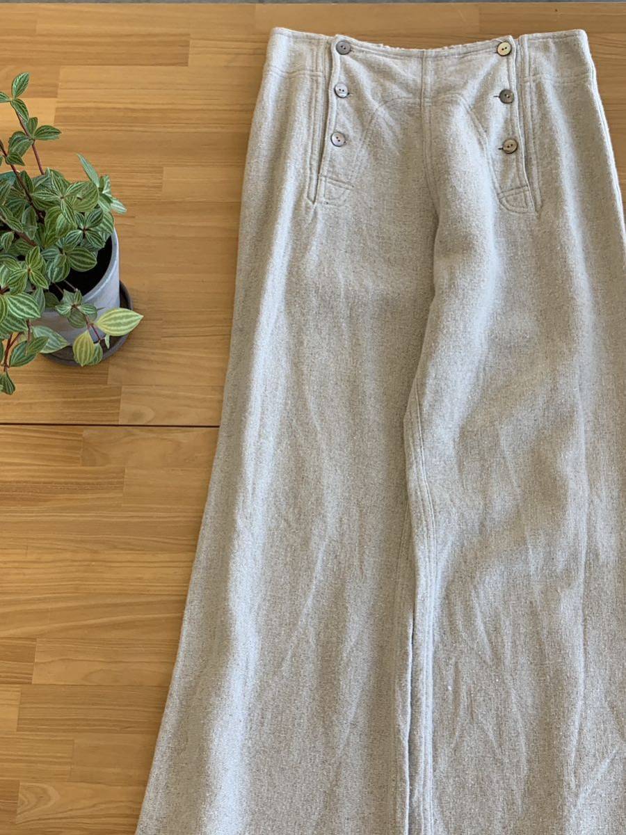 美品 Usaato うさと 手織り 自然素材フロントボタンフレアパンツ