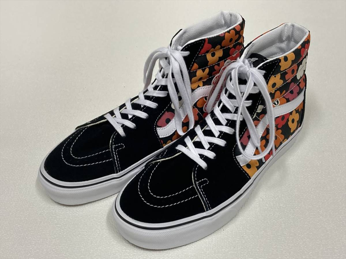 VANS レア!! SK-8 Hi 黒スエード 黒キャンバス オレンジ ピンク 花柄 US9.5 (27.5cm) アメリカ企画限定!! バンズ ハイトップ_画像1