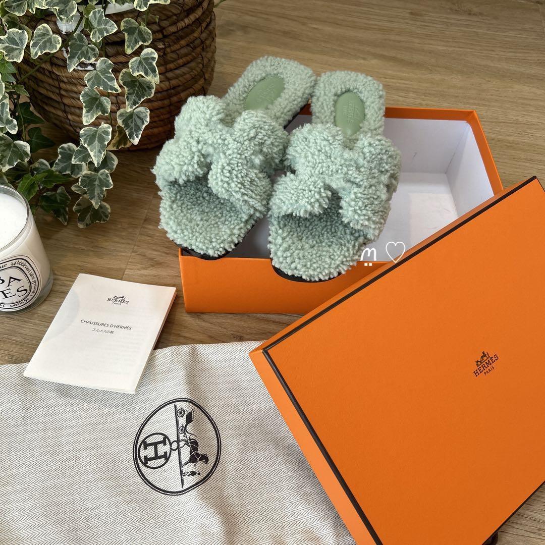 送料無料 HERMES エルメス オラン 35.5 ムートン 美品 もこもこ