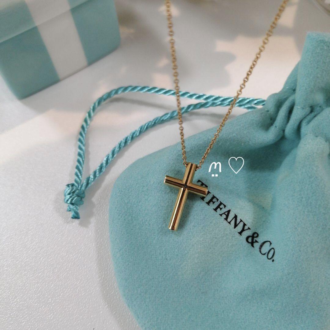 送料無料　ティファニー　クロス　ダイヤモンドネックレス　ペンダント　k18イエローゴールド　TIFFANY&Co.