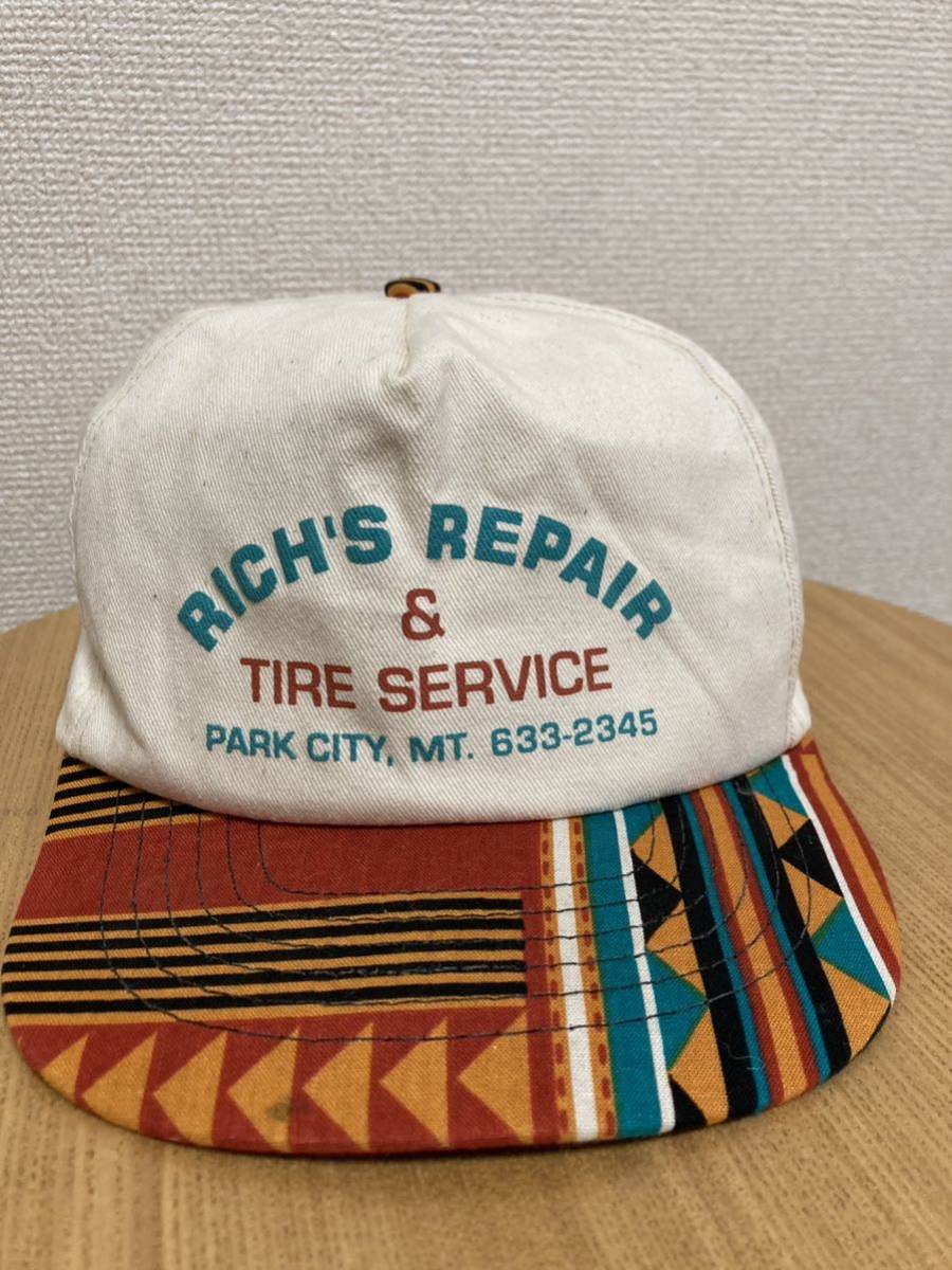 80's90's USAヴィンテージ 2トーンキャップ 帽子 RICH'S REPAIR TIRE SERVICE USA製/ 企業 キャップ 80年代 90年代 ネイティブの画像1