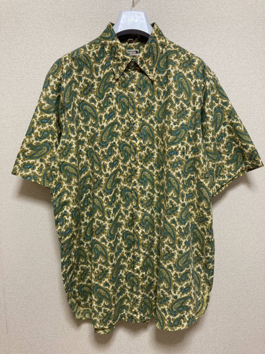 60's70's USAヴィンテージ JOSEPH M.KLEIN 総柄 半袖シャツ ボタンダウンシャツ ペイズリー柄　TALL XL マチ付き