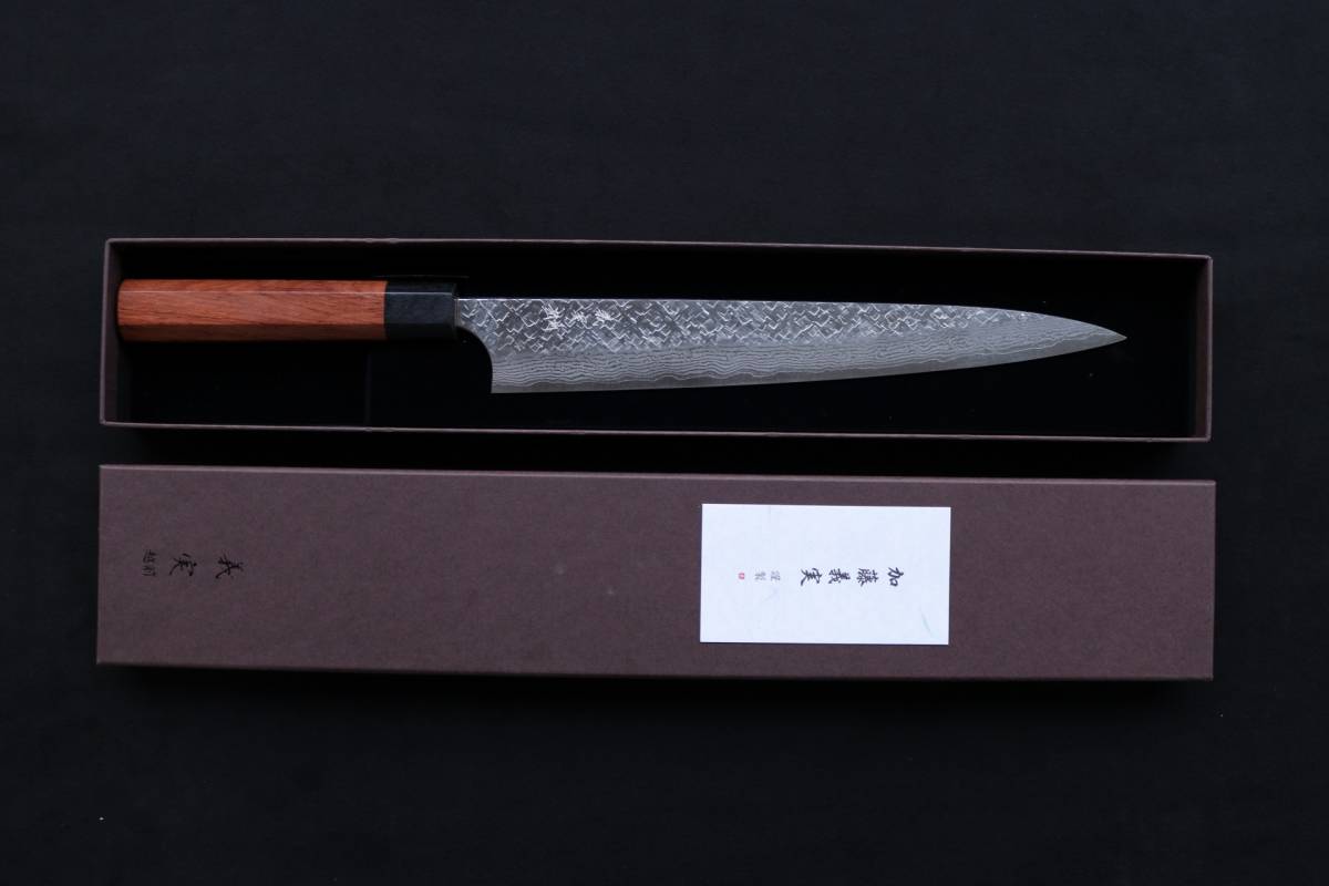 筋引き包丁 スライサー 筋引 加藤義実 VG10鋼 槌目 ダマスカス 270mm-