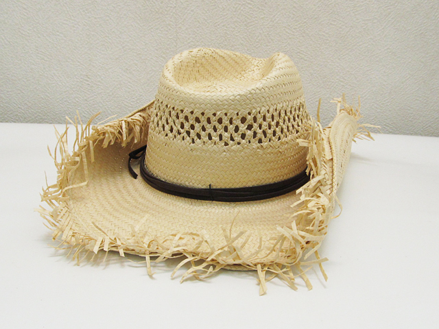 MINKA レザーリボン付き テンガロンペーパーHAT 肌ナチュナル / ストロー麦ハット帽子 