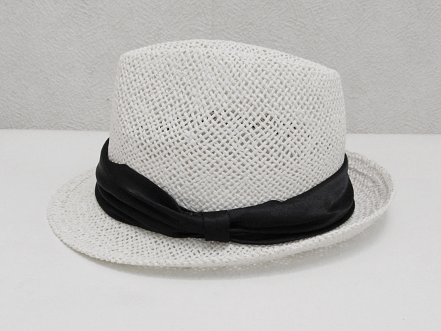 JABURO サテン巻ペーパー中折れハット 白ホワイト×黒ブラック / HAT 帽子
