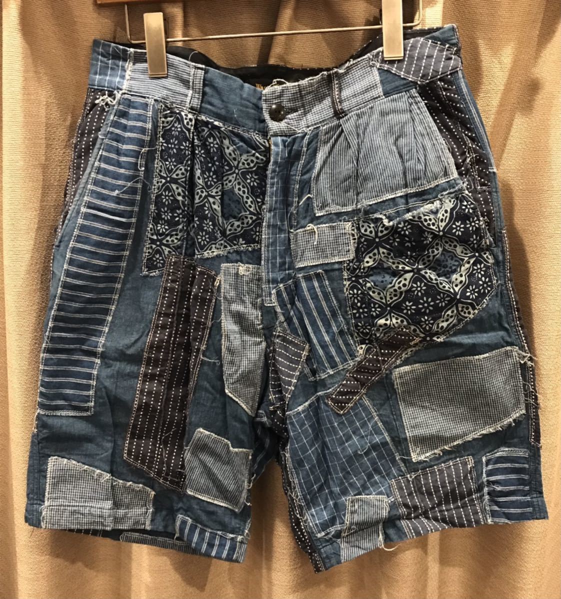 THE WASTE TWICEパッチワークショーツ日本製ショートパンツ32 INDIGO