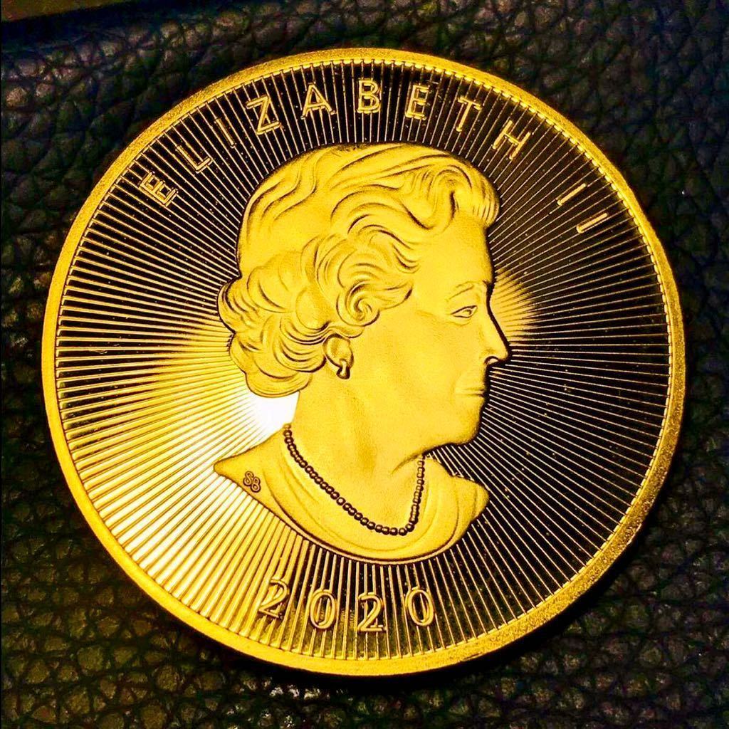 カナダ メイプルリーフ金貨 エリザベス2世記念 2020年 金貨 ケース付き 大型金貨の画像2