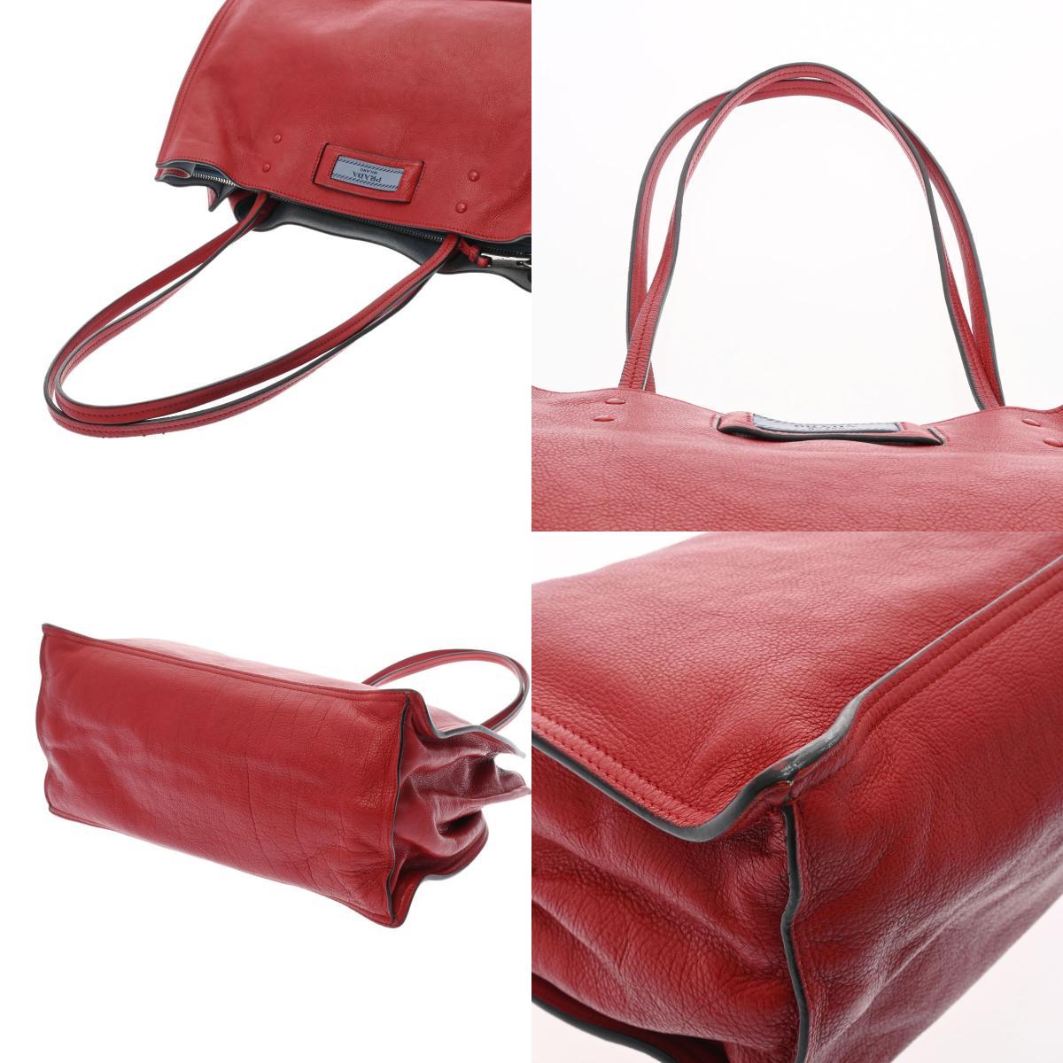 PRADA プラダ エティケット レザートート レッド シルバー金具 1BG122