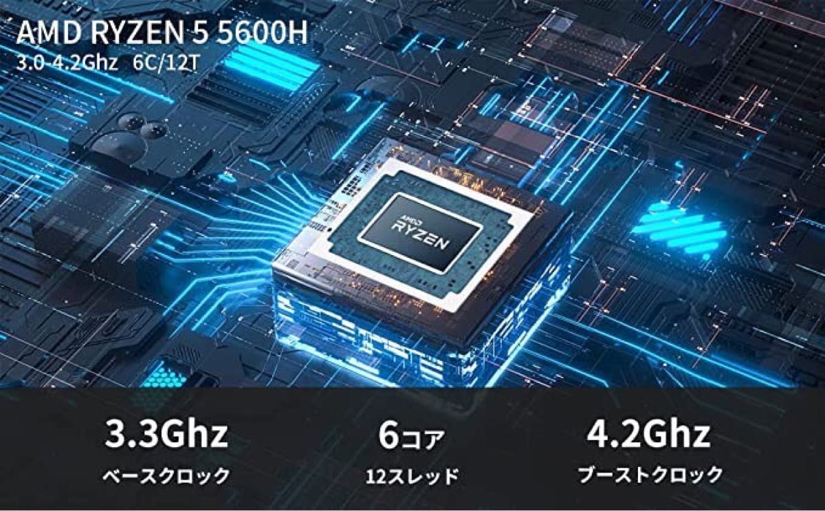 ミニPC AMD Ryzen 5 5600H 6コア12スレッド（3.3~4.2GHz） 16GB RAM 500GB SSD