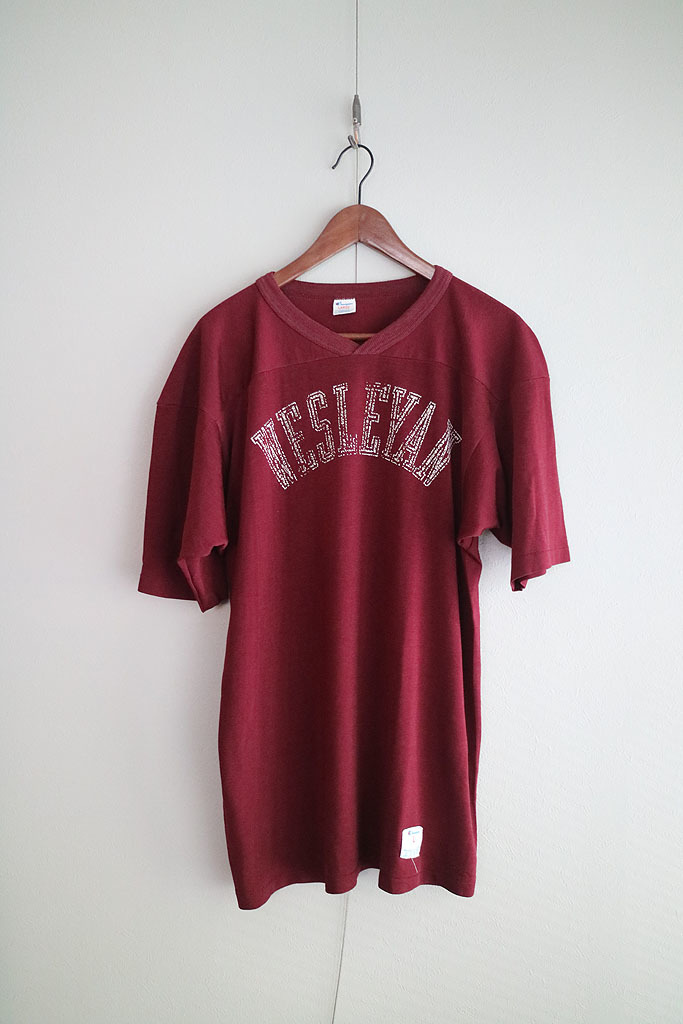 80's CHAMPION Football Tee "WESLEYAN" チャンピオン/ビンテージ/フットボールTシャツ/USA製/バーガンディ/L