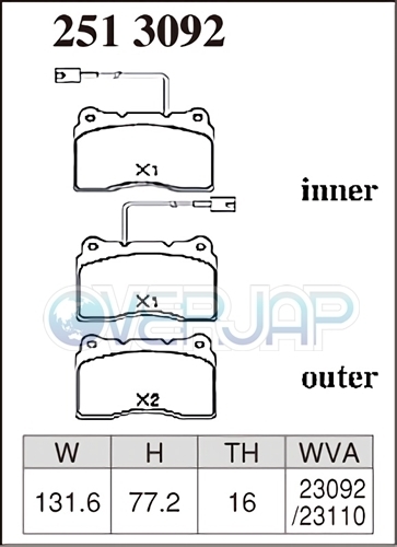 X2513092 / 2553760 DIXCEL Xタイプ ブレーキパッド 1台分セット ALFAROMEO(アルファロメオ) BRERA 93932S 2006/4～ 3.2 JTS Q4 Brembo_画像2