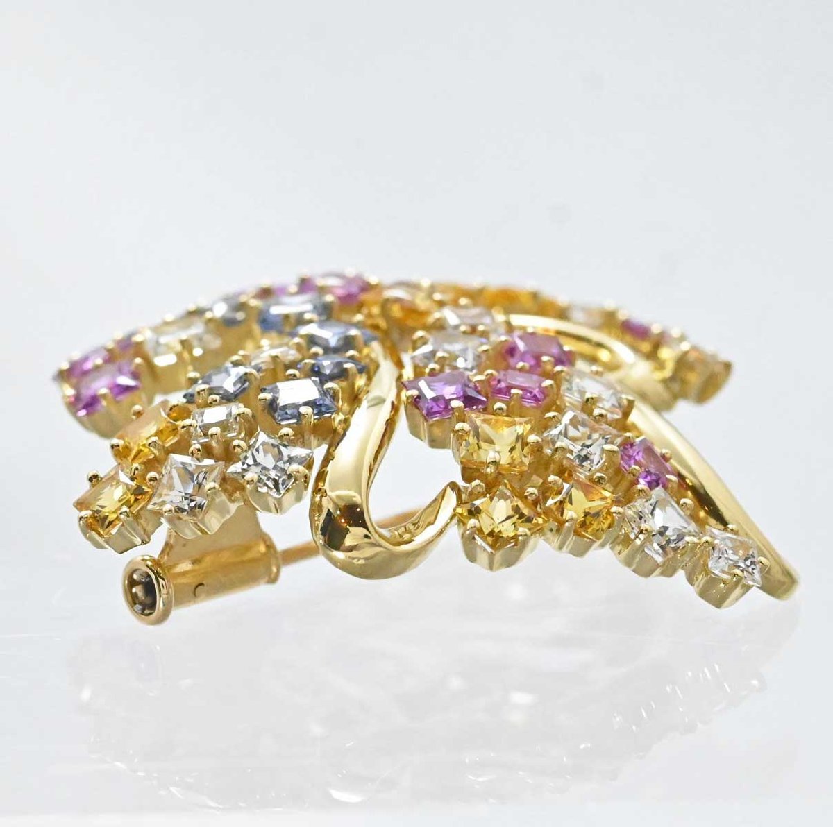 3208☆ジュネ Jeunet K18YG イエローゴールド サファイア7.01ct ブローチ-