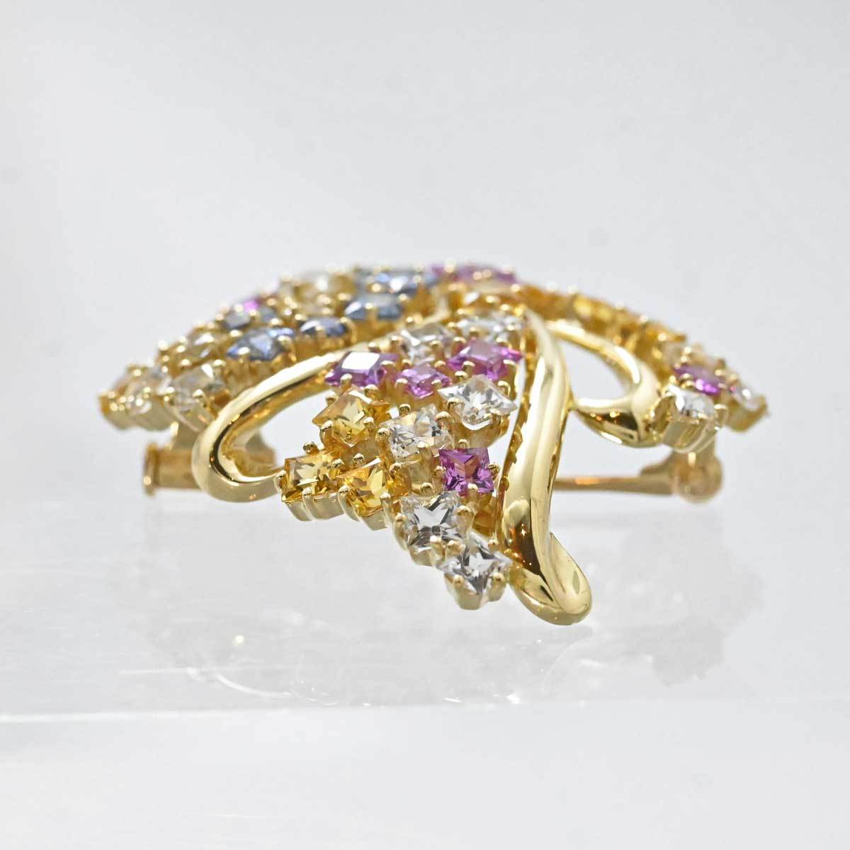 3208☆ジュネ Jeunet K18YG イエローゴールド サファイア7.01ct ブローチ-