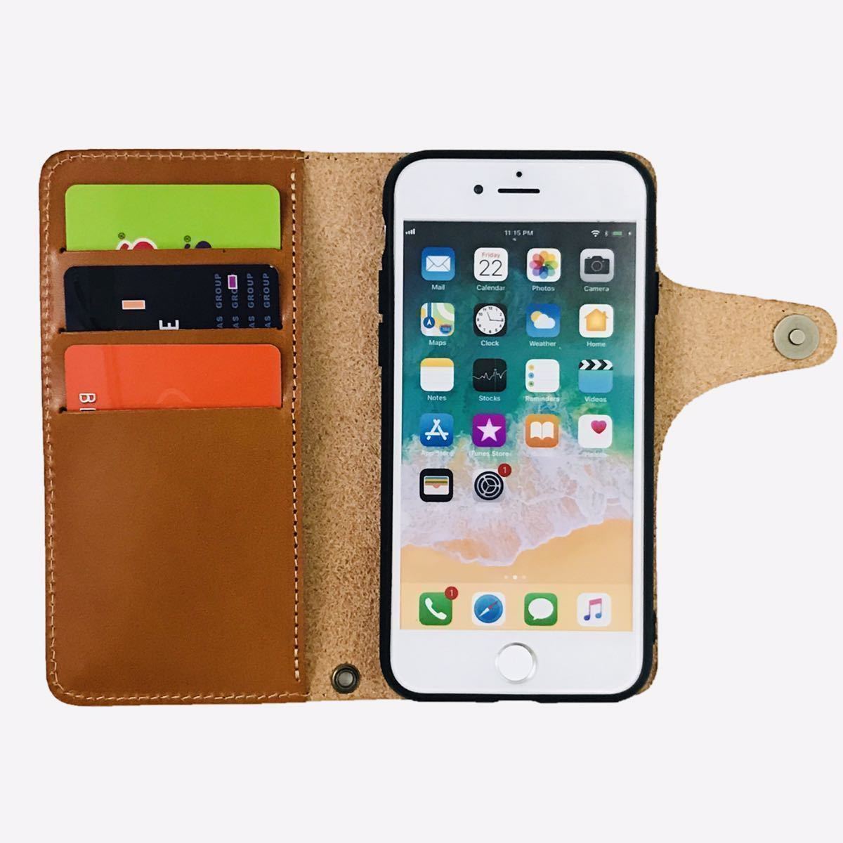 * Tochigi leather iPhone14 Plus cow leather smartphone case notebook type cover original leather leather Brown vo- Noah two wheels made in Japan *