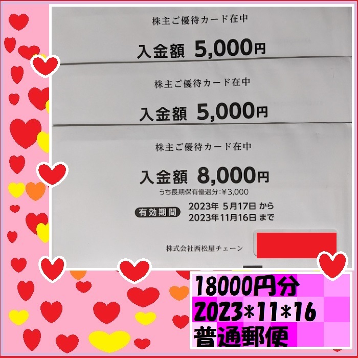 18000円分 西松屋チェーン 株主優待カード 2023*11*16 | JChere