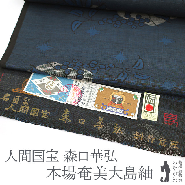 本場奄美大島紬 着尺 反物 名匠舎 人間国宝 森口華弘 純泥染 9マルキ