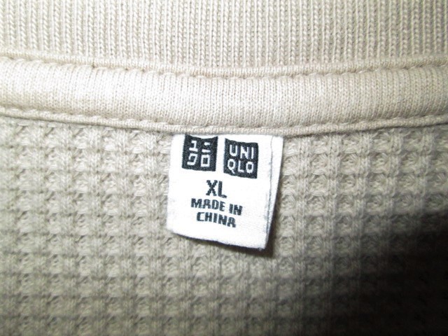 ★古着 2020年 UNIQLO ユニクロ ワッフルクルーネックT（長袖） XL 薄いベージュ 表面の凸凹感が特徴のワッフル素材 ざっくり感 心地よい★_画像9