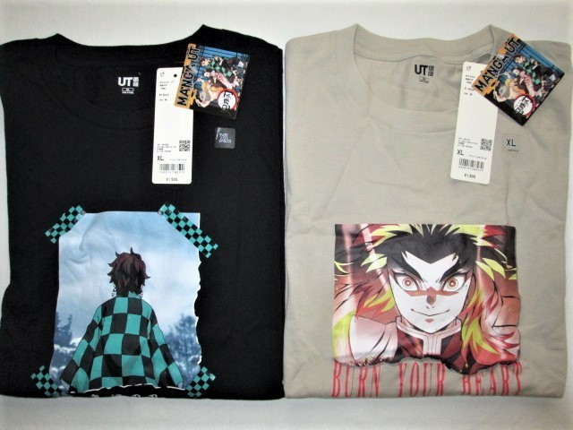 ★新品 2021年 UNIQLO ユニクロ MANGA UT 鬼滅の刃 半袖 Tシャツ 竈門炭治郎 煉獄杏寿郎 XL 09.BLACK 黒 31.BEIGE ベージュ 炎柱 アニメ★_画像1