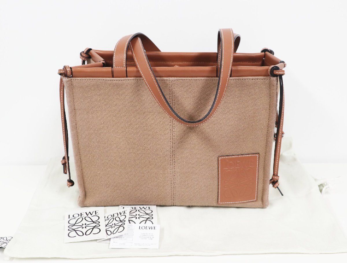 ロエベ LOEWE クッショントート 330.02AA93 キャンバス トート スモール キャンバス ブラウン ショッピング 【中古】 バッグ_画像8