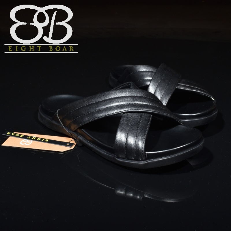 ◆デザイナーズ 牛本革厚底サンダル スリッパ ブラック メンズ ビーチサンダル ４サイズから選択◆黒b42