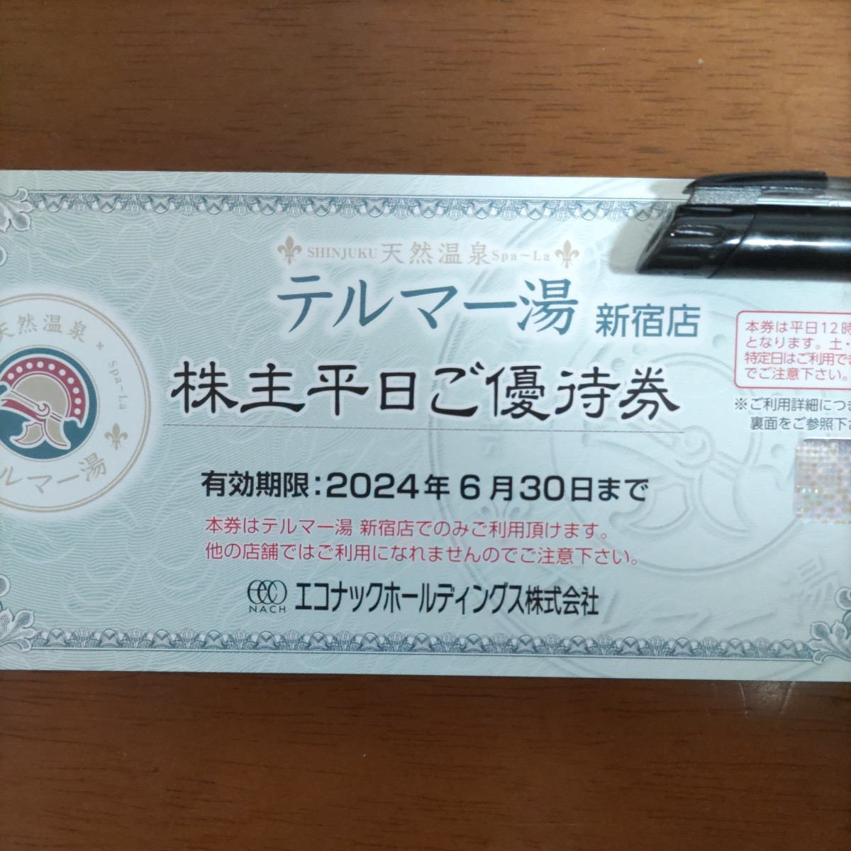 エコナック株主優待 テルマー湯優待券4枚 有効期限2024年6月30日まで