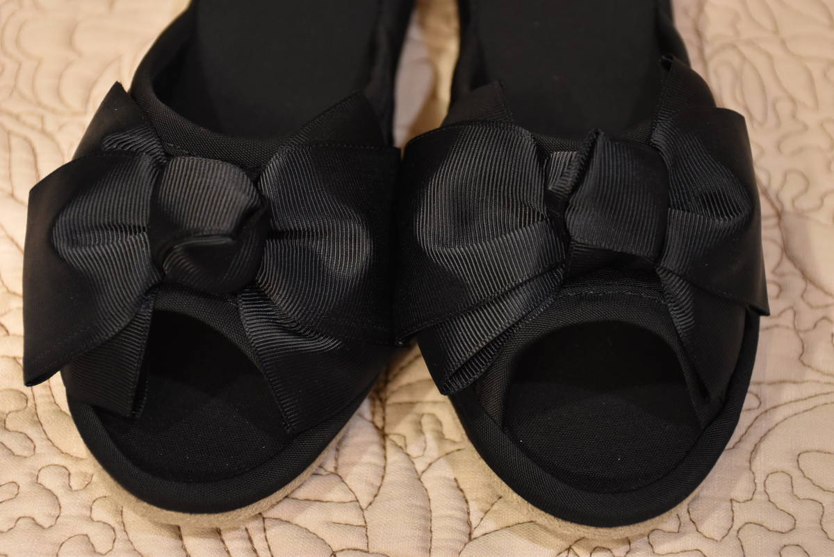 H-SU1-3* conditions attaching free shipping . have!* ribbon * heel slippers * heel 4.* black *23.* lady's M* stylish * pretty * elegant * Ribon 